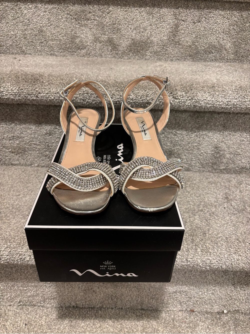Nina Silver Crystal Strappy Dress Sandals - Picture 3 of 10